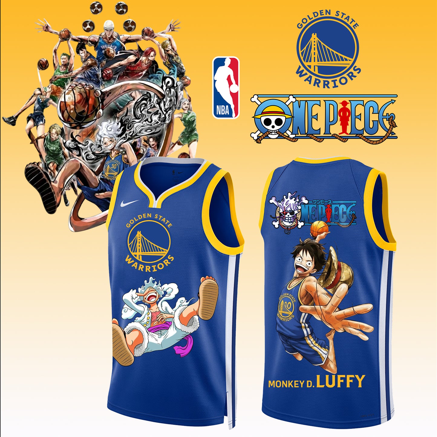 _,ONE PIECE × NBA Golden State Warriors 2025 Jersey 2