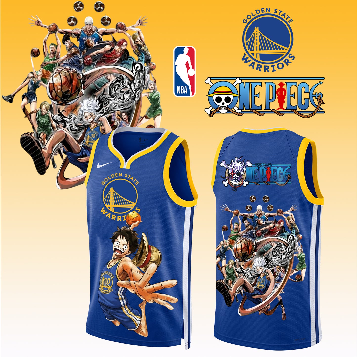 _,,ONE PIECE × NBA Golden State Warriors 2025 Jersey 1