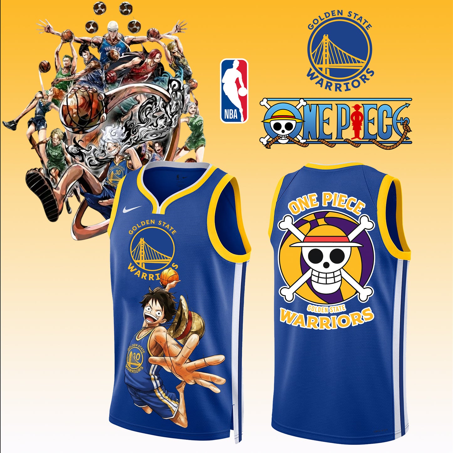 _,,ONE PIECE × NBA Golden State Warriors 2025 Jersey 1