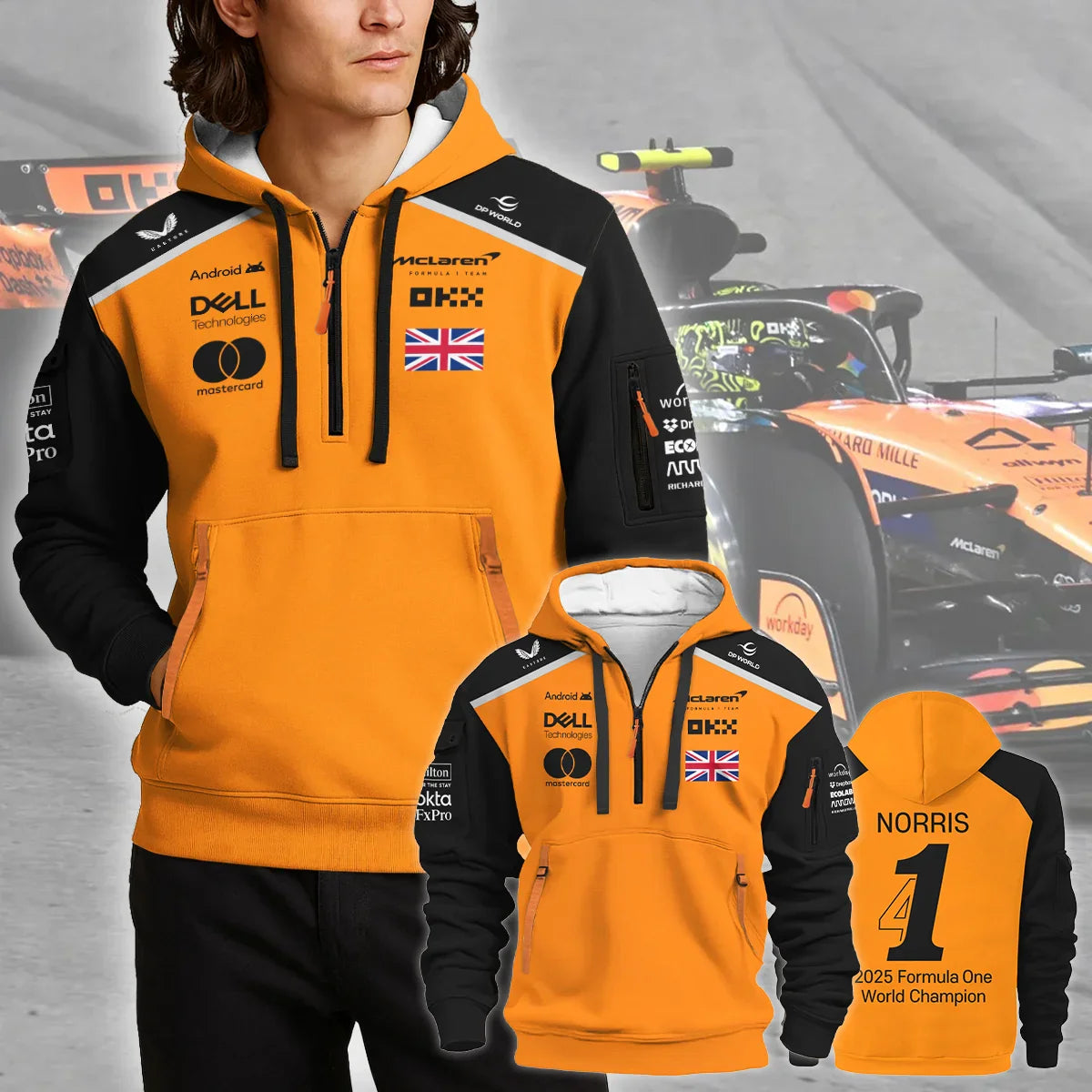 Champion From #4 to #1 Lando Norris McLaren F1 Team Hoodie Half Zip