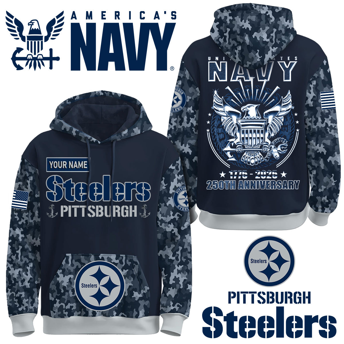 Pittsburgh Steelers x U.S Navy 250th Birthday Anniversary-3D Unisex Hoodie