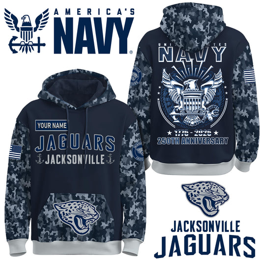 Jacksonville Jaguars x U.S Navy 250th Birthday Anniversary-3D Unisex Hoodie