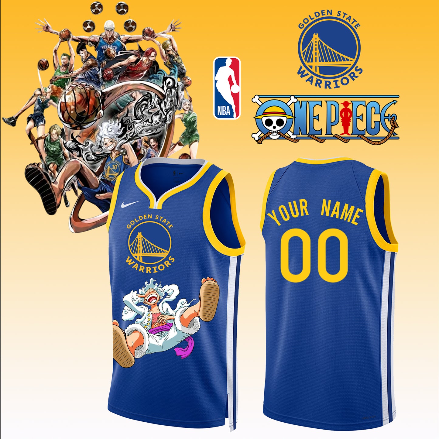 _,ONE PIECE × NBA Golden State Warriors 2025 Jersey ( Custom Name & Number ) 2