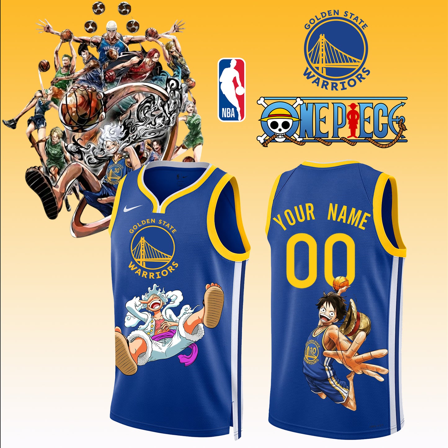 _,ONE PIECE × NBA Golden State Warriors 2025 Jersey ( Custom Name & Number ) 2