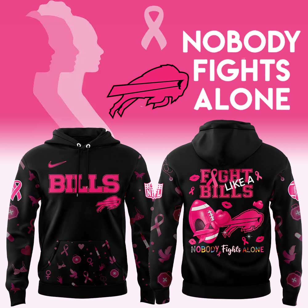 Limited Edition Buffalo Bills Nobody Fights Alone Breast Cancer Hoodie