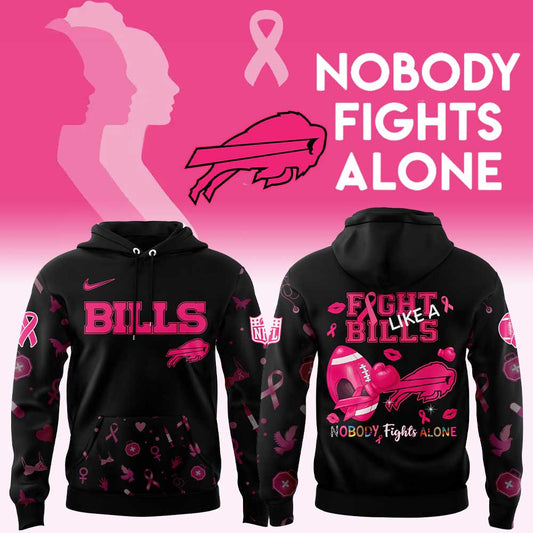 Limited Edition Buffalo Bills Nobody Fights Alone Breast Cancer Hoodie