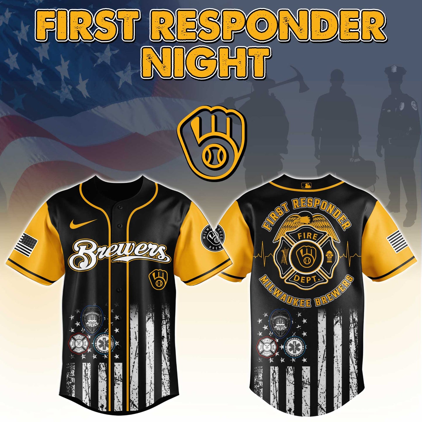 Milwaukee Brewers MLB x First Responders Night Jersey Limited Edition