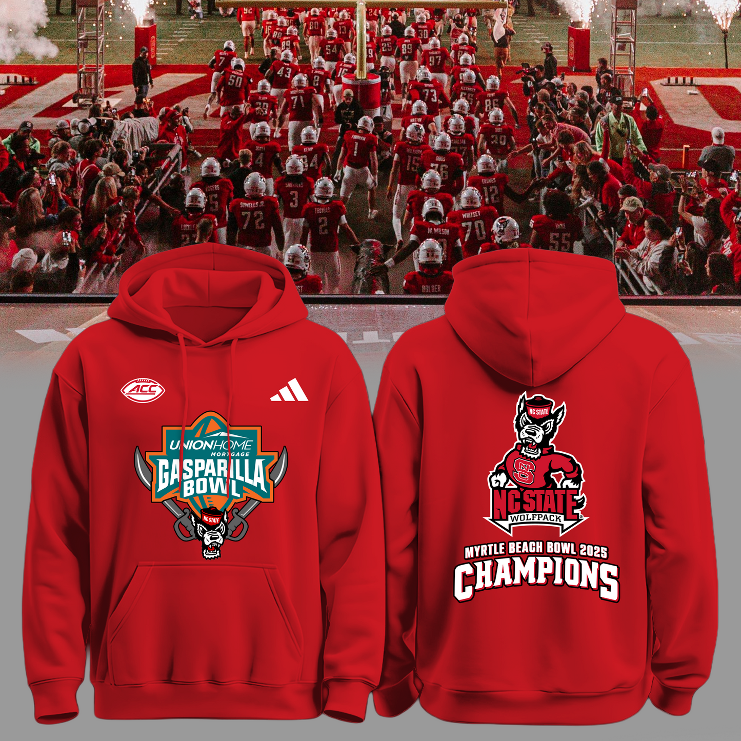 🏆2025 GASPARILLA BOWL CHAMPS - NC State Football Hoodie Champions - Red - All Cotton - Unisex