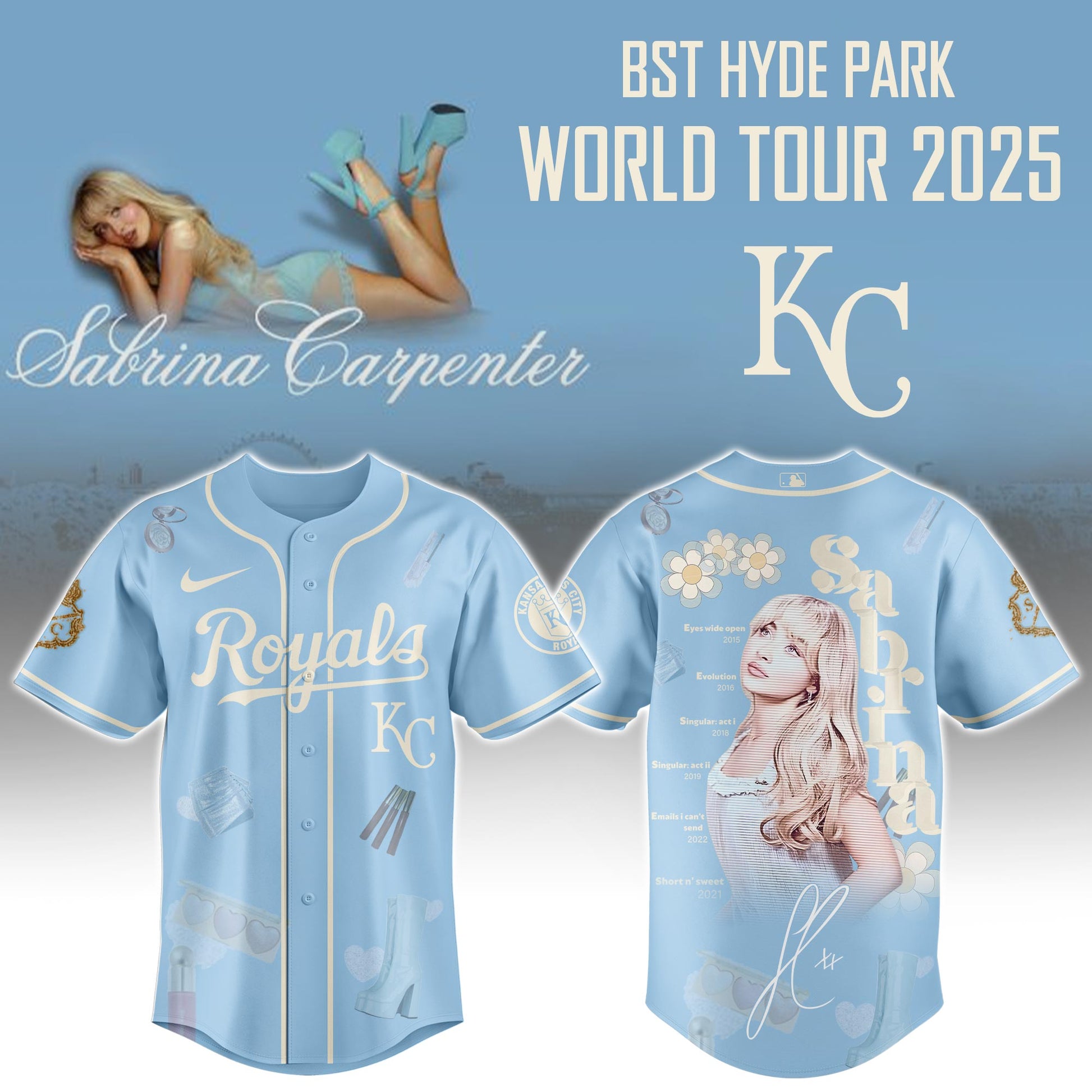 K C Royals  x Sabrina Carpenter "Short n’ Sweet Tour" Jersey Editions Limited +Selling Out Fast