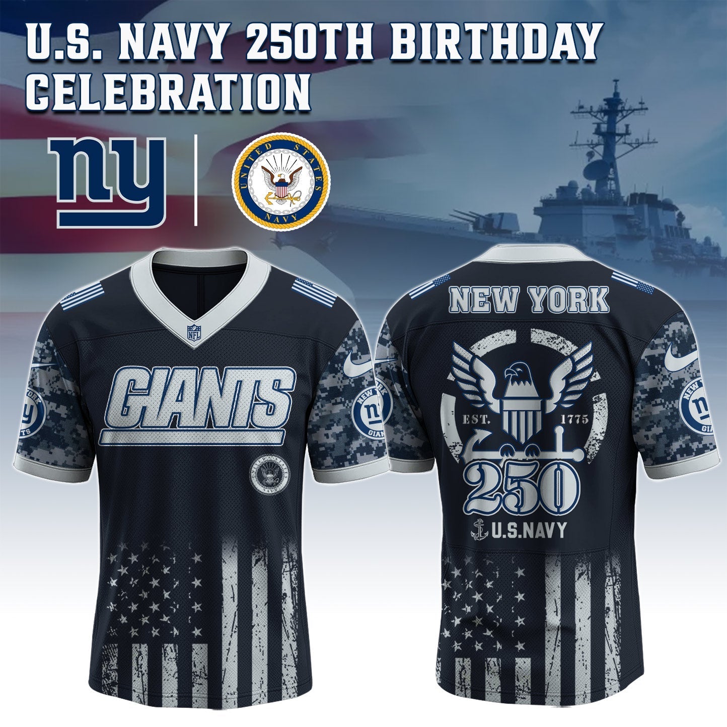 New York Giants x U.S. NAVY 250TH Birthday Special Edition Jersey - Tycheco