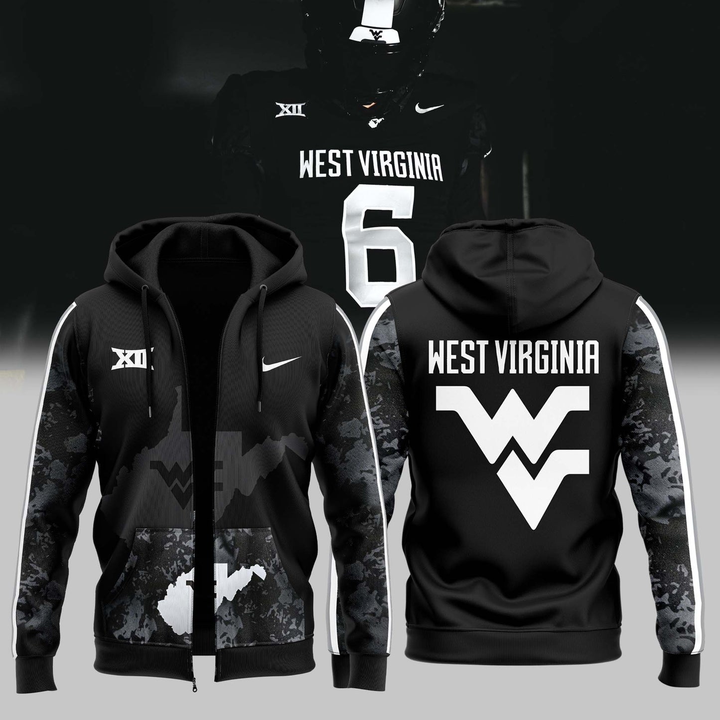 Limited Edition West VA “Coal Rush” Blackout Zip Hoodie-PU111724560