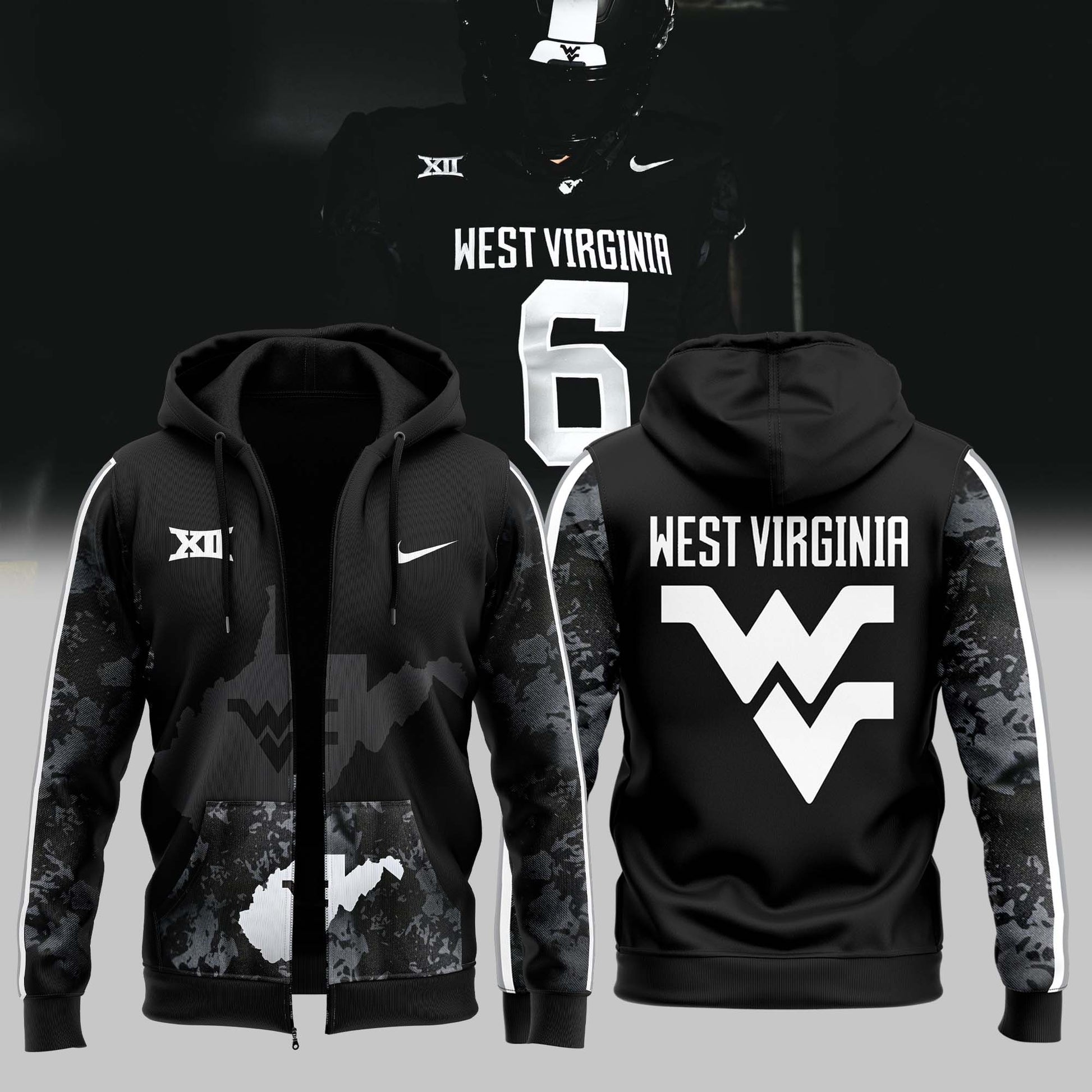 Limited Edition West VA “Coal Rush” Blackout Zip Hoodie-PU111724560