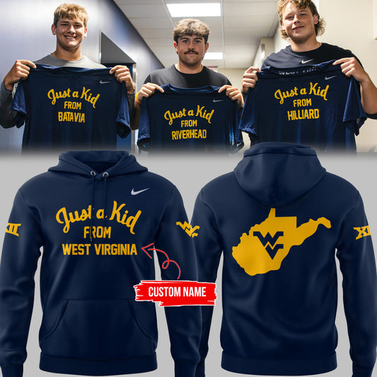Limited Edition West Virginia FB  "Just a kid from WVU' Navy Hoodie-PU25081808
