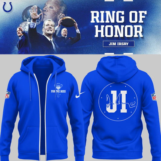 Limited Edition Colts FB In honor of Jim "For The Boss" Blue Zip Hoodie-PU25090820