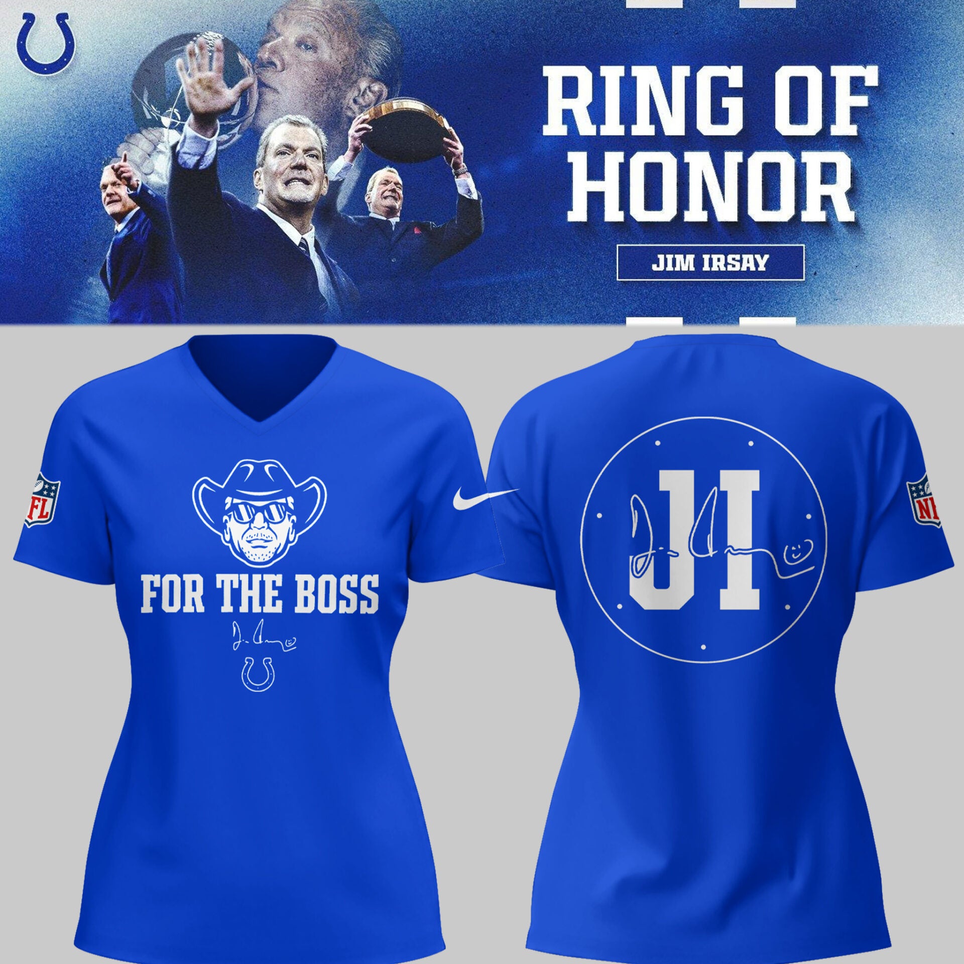 Limited Edition Colts FB In honor of Jim "For The Boss" Blue V-Neck TShirt-PU25090824