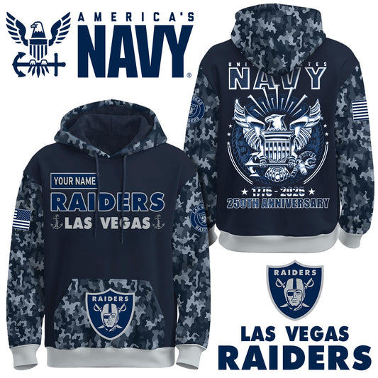 Las Vegas Raiders x U.S Navy 250th Birthday Anniversary-3D Unisex Hoodie