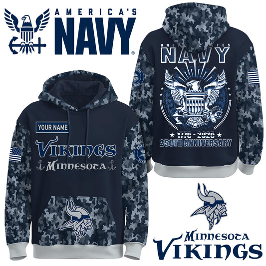 Minnesota Vikings x U.S Navy 250th Birthday Anniversary-3D Unisex Hoodie