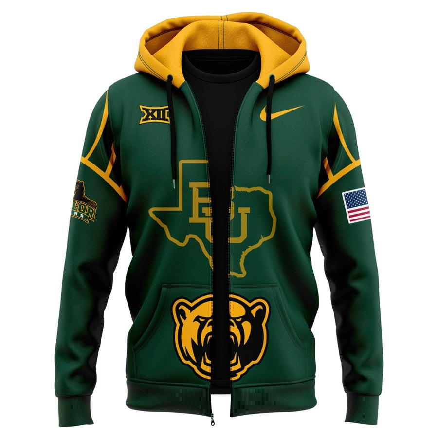 Men's Chrome Era Baylor Football Zip Hoodie Green And Gold 2025