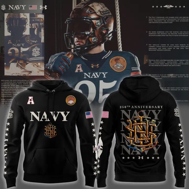 Navy Midshipmen 250th Anniversary Hoodie Black for fans