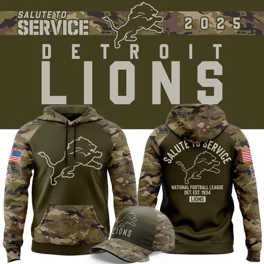 Men's Detroit Lions Nike Olive/Camo 2025 Salute to Service Sideline Hoodie