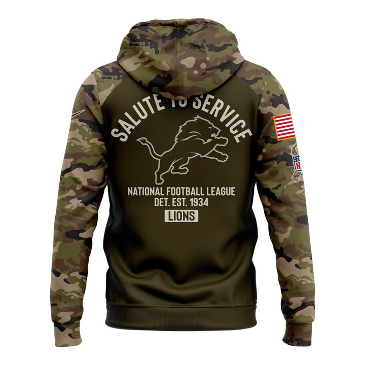 Men's Detroit Lions Nike Olive/Camo 2025 Salute to Service Sideline Hoodie