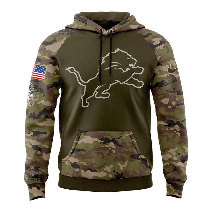 Men's Detroit Lions Nike Olive/Camo 2025 Salute to Service Sideline Hoodie