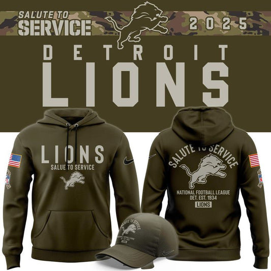 Men's Detroit Lions Nike Olive 2025 Salute to Service Sideline Hoodie v3