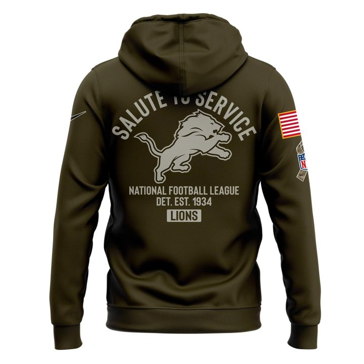 Men's Detroit Lions Nike Olive 2025 Salute to Service Sideline Hoodie v3