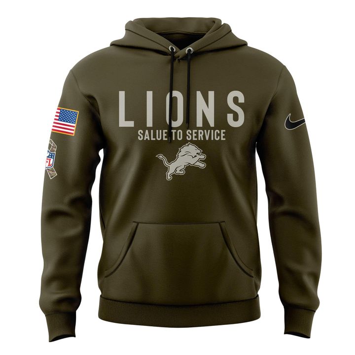 Men's Detroit Lions Nike Olive 2025 Salute to Service Sideline Hoodie v3
