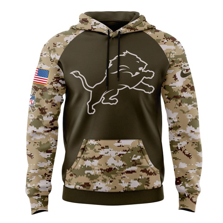 Men's Detroit Lions Nike Olive/Camo 2025 Salute to Service Sideline Hoodie v2