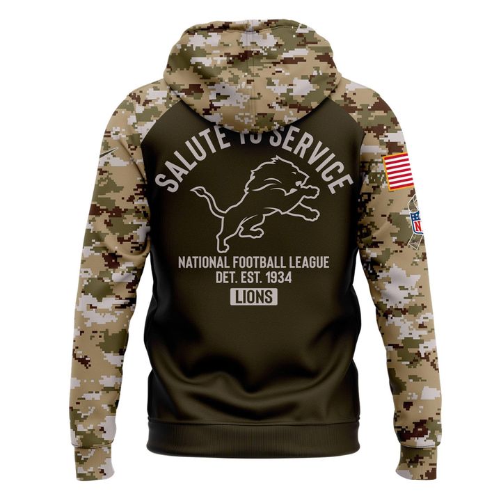 Men's Detroit Lions Nike Olive/Camo 2025 Salute to Service Sideline Hoodie v2