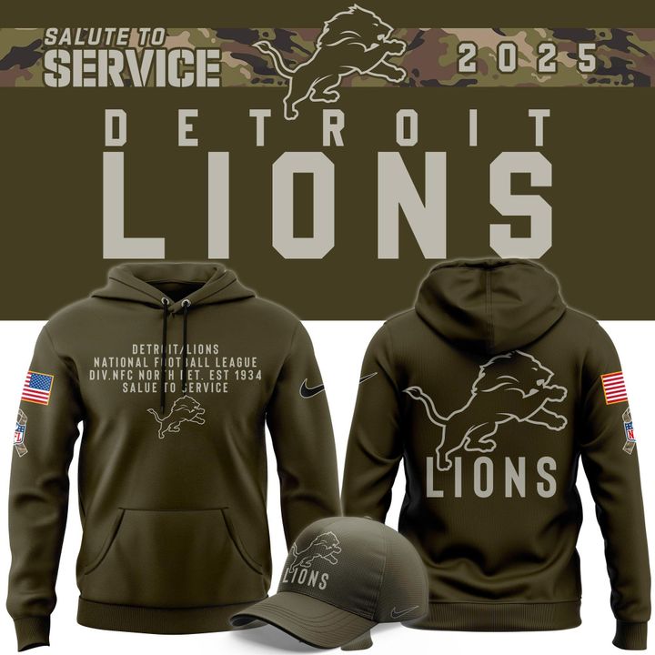 Men's Detroit Lions Nike Olive 2025 Salute to Service Sideline Hoodie