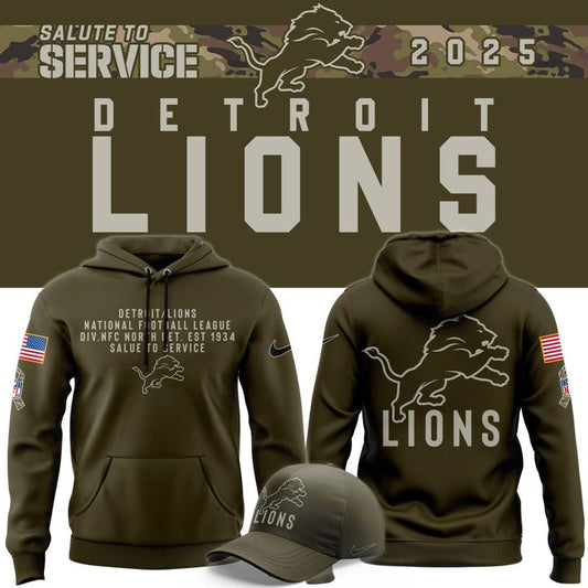 Men's Detroit Lions Nike Olive 2025 Salute to Service Sideline Hoodie