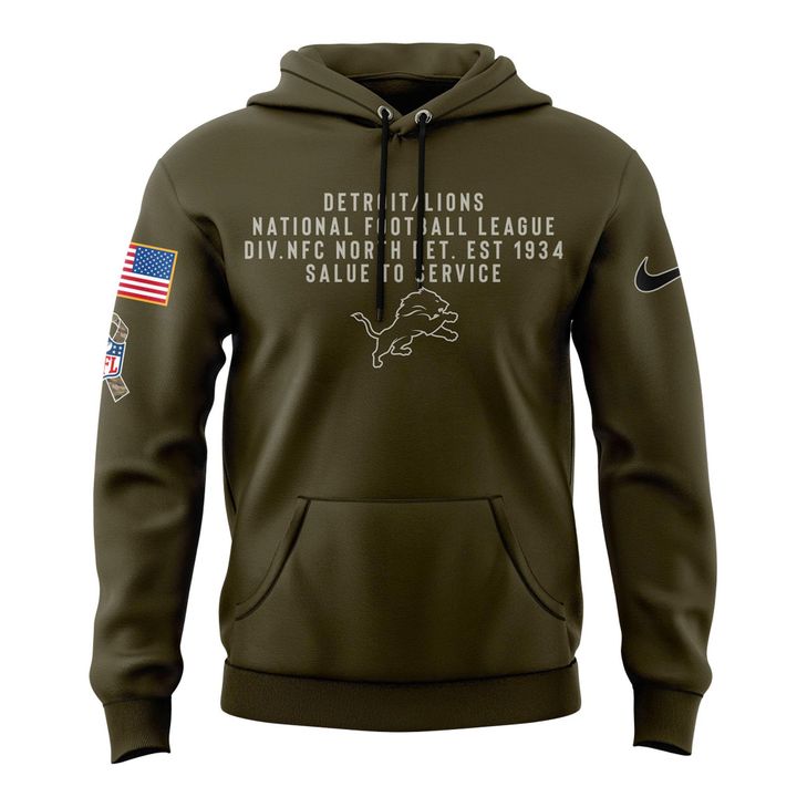 Men's Detroit Lions Nike Olive 2025 Salute to Service Sideline Hoodie