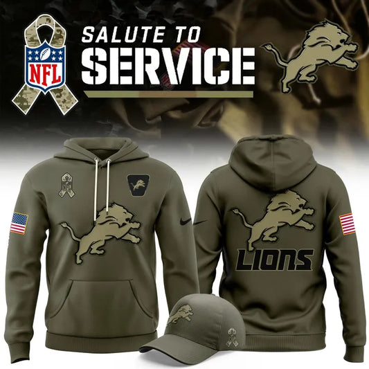 Men's Detroit Lions Nike Olive 2025 Salute to Service Sideline Standard Issue Hoodie V1