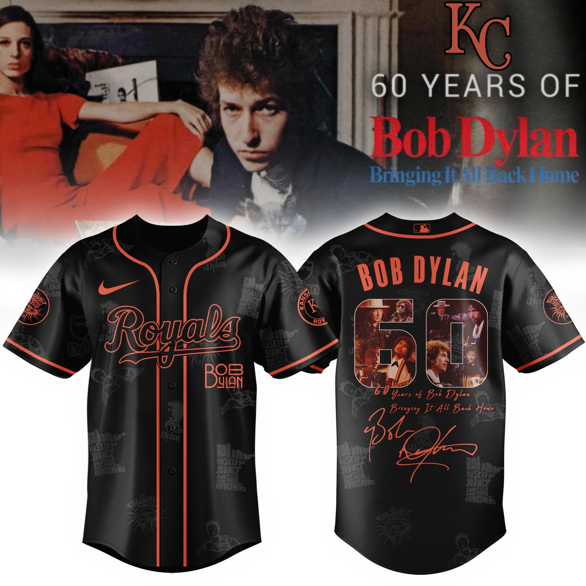 K C Royals  x Bob Dylan 60th Bringing It All Back Home (1965–2025) Jersey Editions Limited +Selling Out Fast