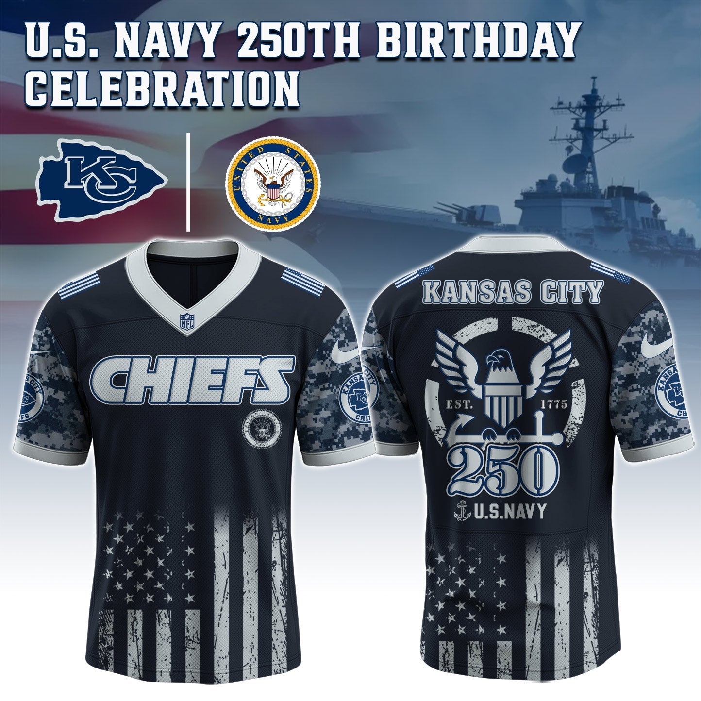 Kansas City Chiefs x U.S. NAVY 250TH Birthday Special Edition Jersey - Tycheco