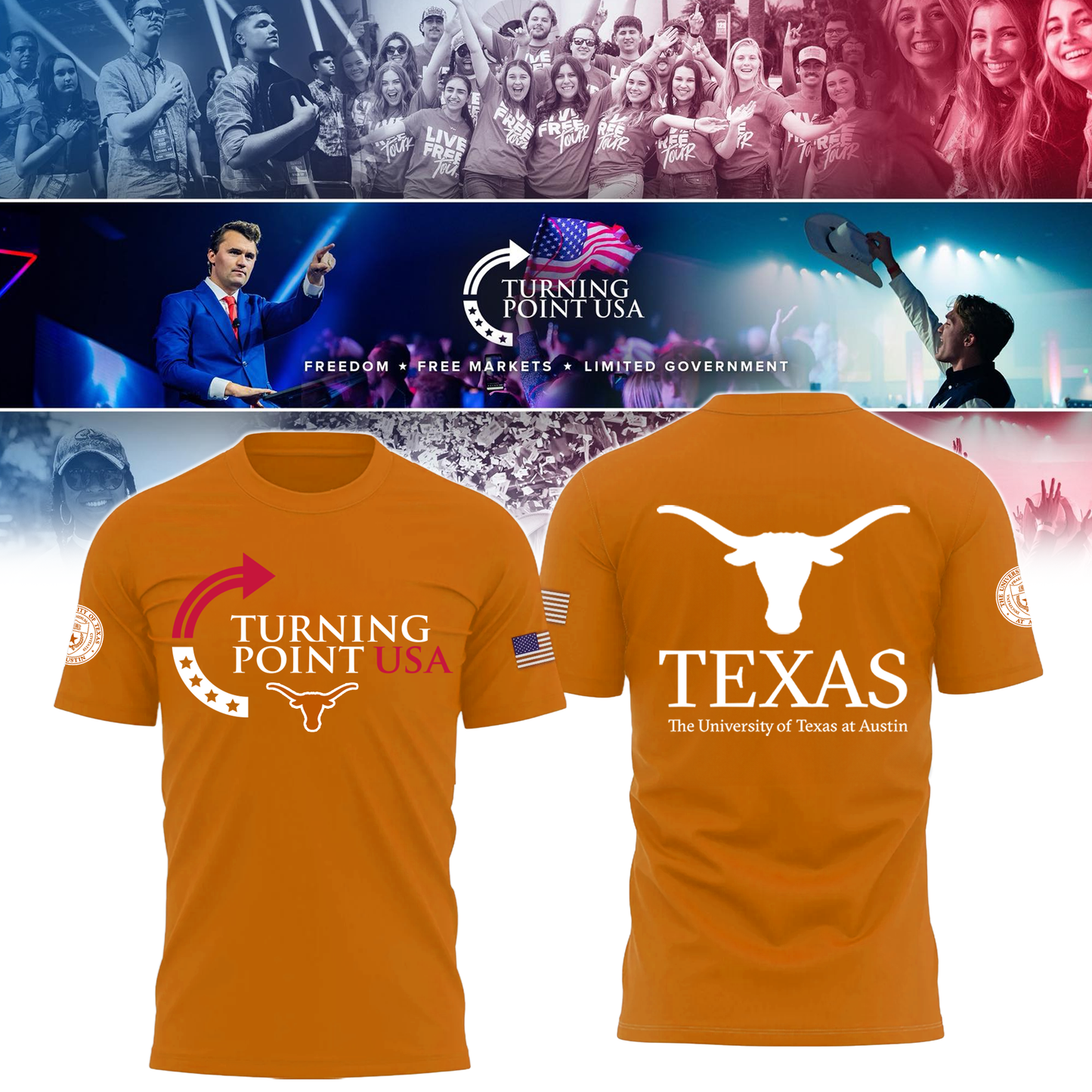 2025 Texas Longhorns University x Turning Point USA T-Shirt