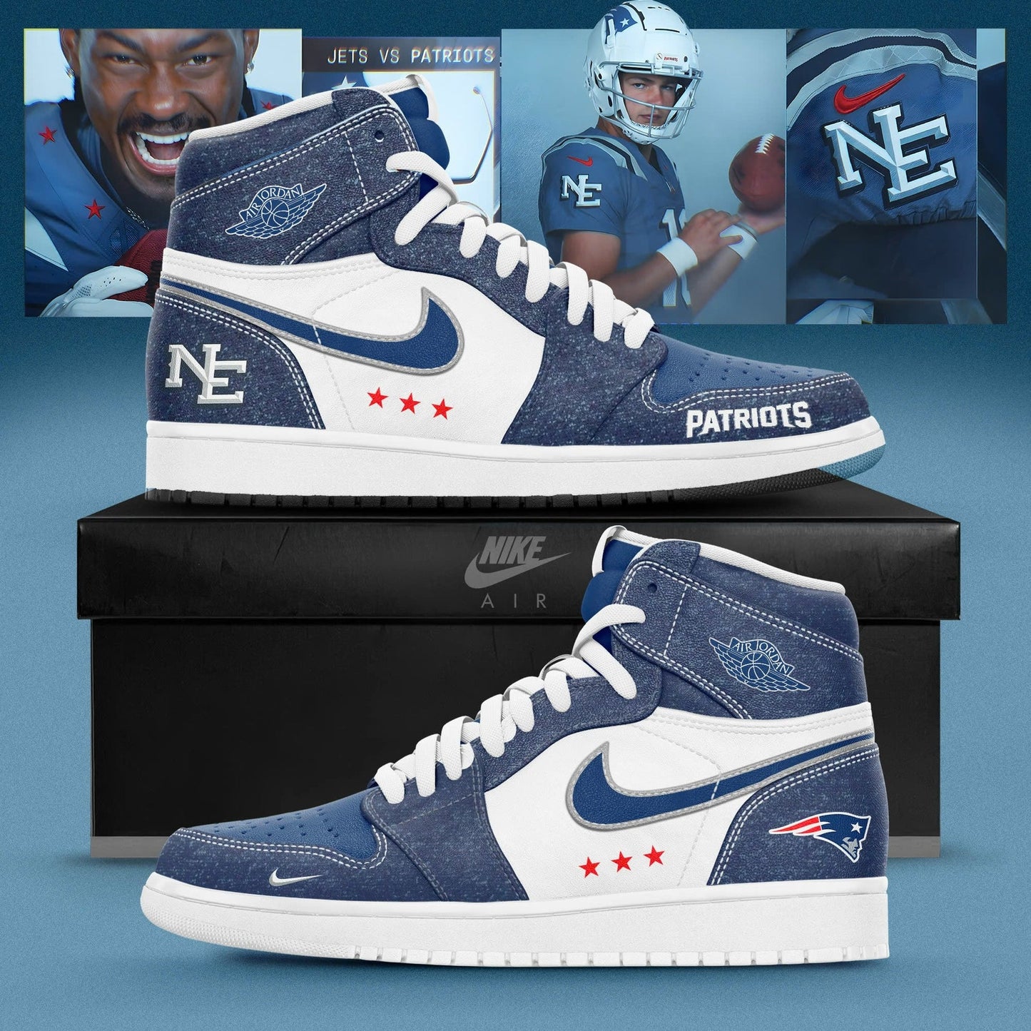 _ New England Patriots 2025 Rivalries Nor’Easter Storm Custom AJ1 Sneaker