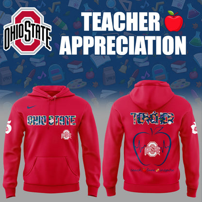 Ohio State Football TEACHER Appreciation 2025 Red Combo Hoodie