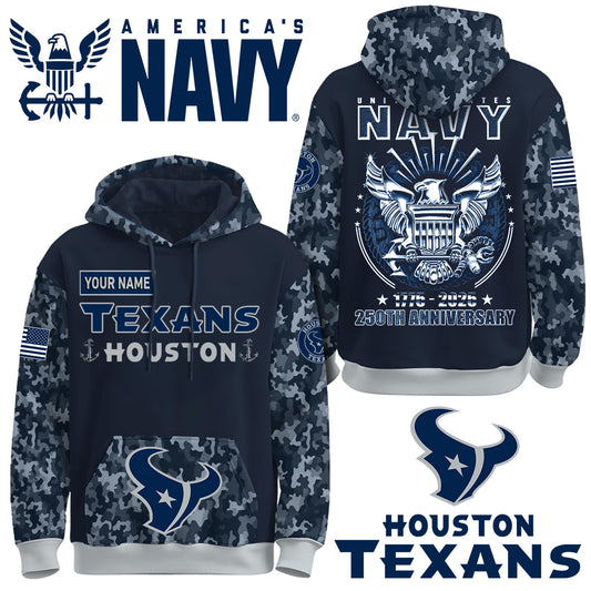 Houston Texans x U.S Navy 250th Birthday Anniversary-3D Unisex Hoodie