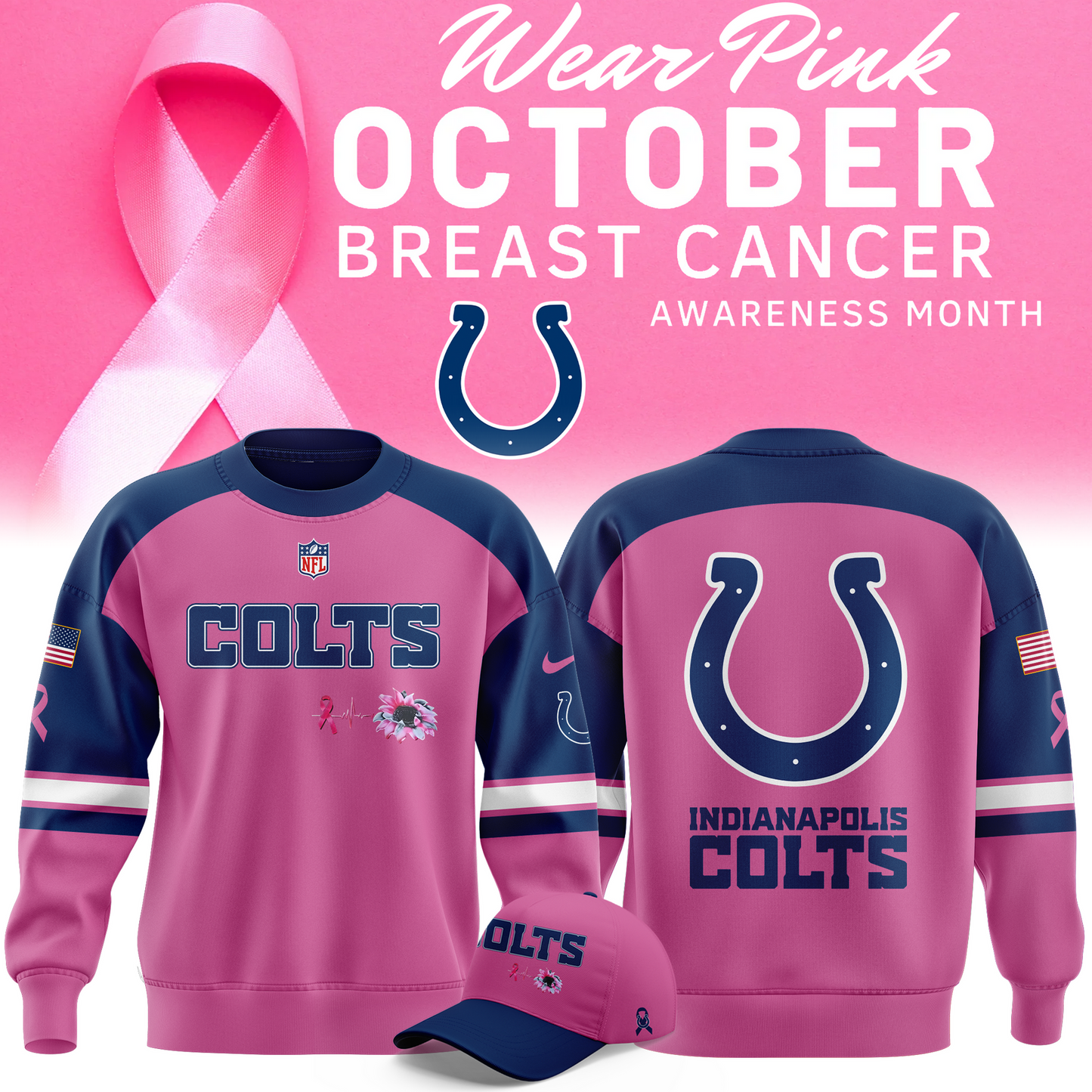 Limited Edition Indianapolis Colts Breast Cancer Awareness Pink Sweat 2025