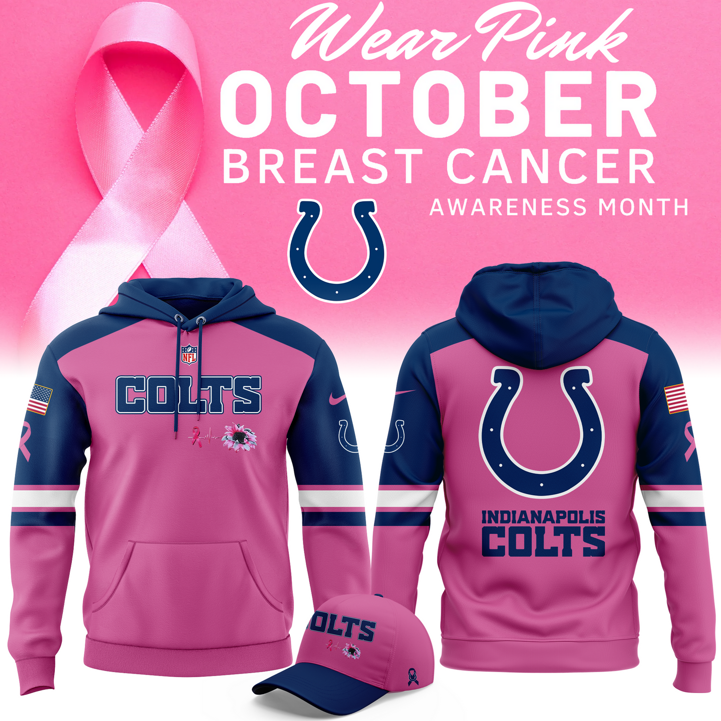 Limited Edition Indianapolis Colts Breast Cancer Awareness Hoodie 2025