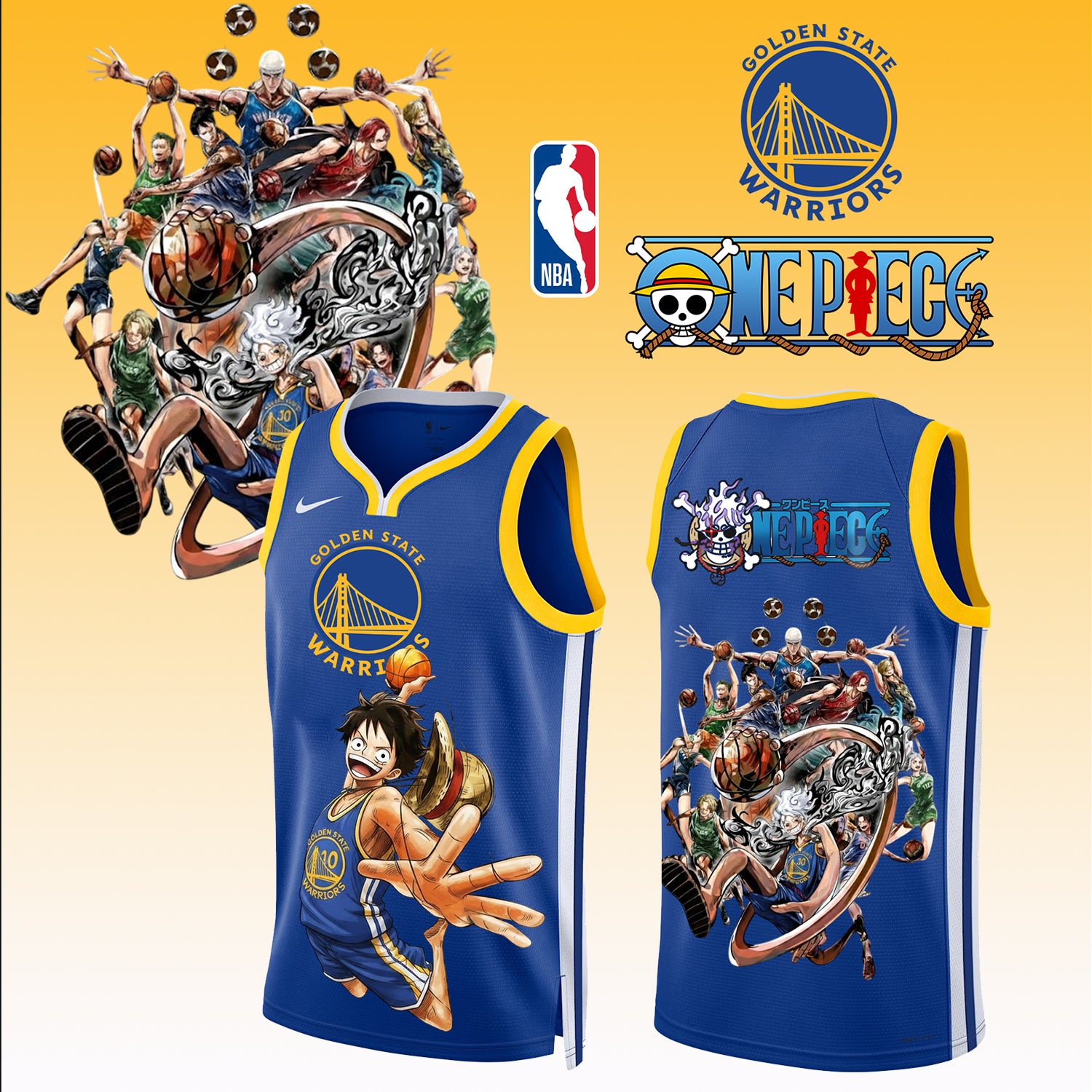 _,,ONE PIECE × NBA Golden State Warriors 2025 Jersey 1
