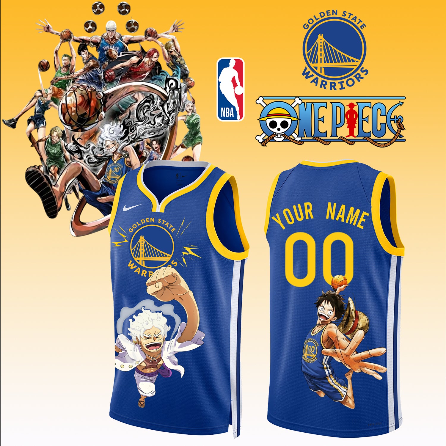 _ONE PIECE × NBA Golden State Warriors 2025 Jersey  ( Custom Name &amp; Number ) 3