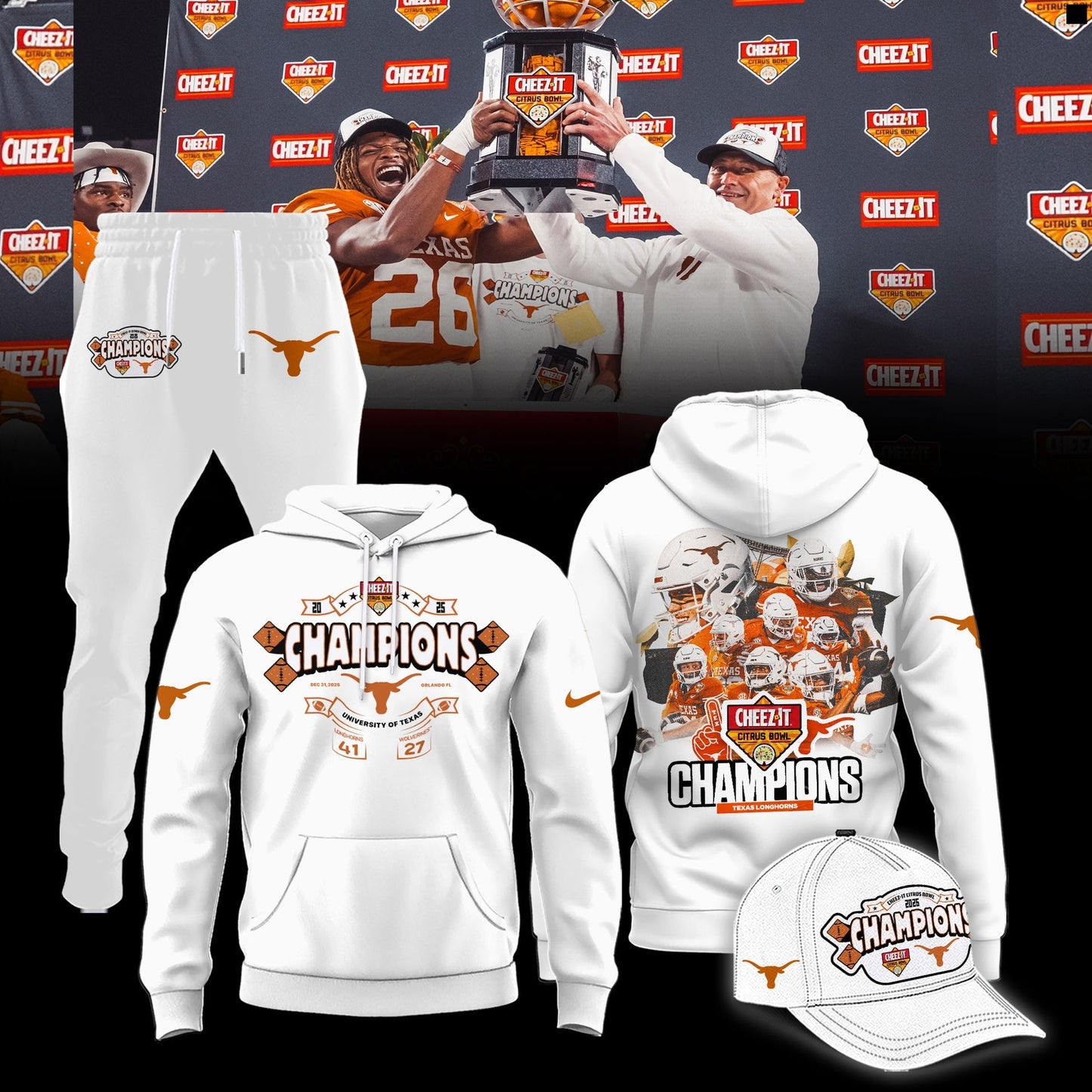Texas Longhorns Cheez-It Citrus Bowl Champions Limited Edition Combo Hoodie