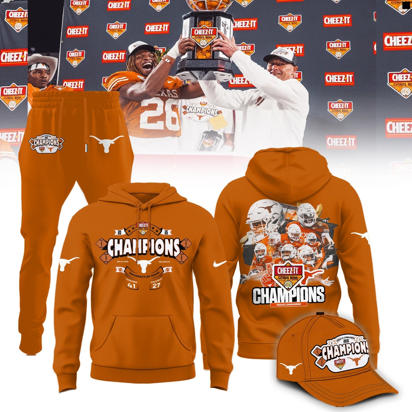 Texas Longhorns Cheez-It Citrus Bowl Champions Limited Edition Combo Hoodie