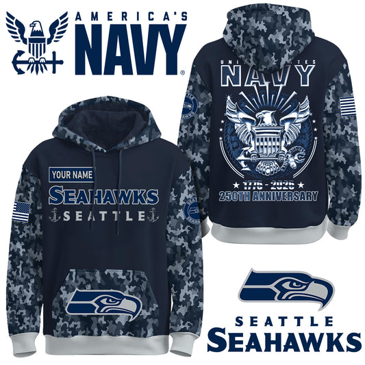 Seattle Seahawks x U.S Navy 250th Birthday Anniversary-3D Unisex Hoodie