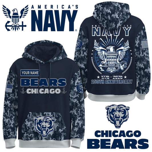 Chicago Bears x U.S Navy 250th Birthday Anniversary-3D Unisex Hoodie