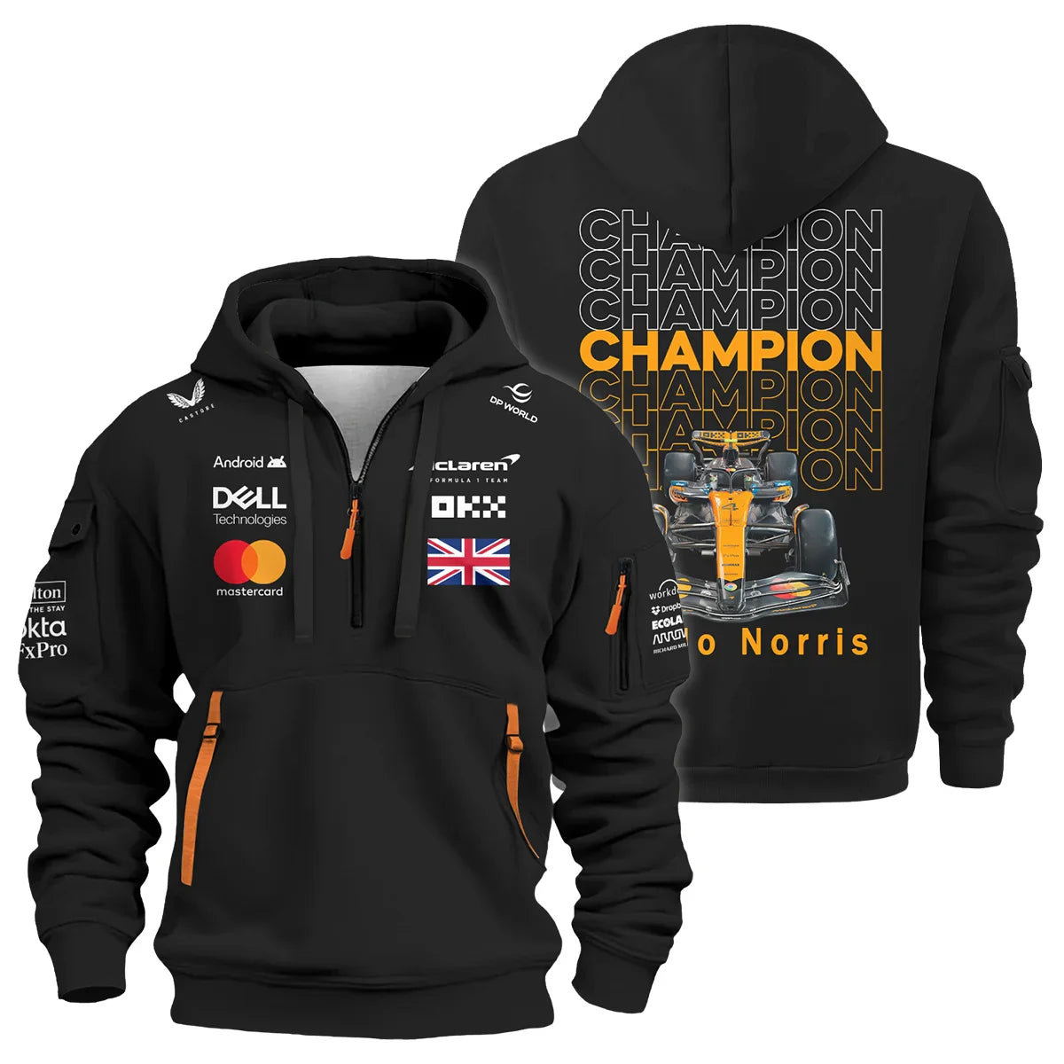 Champion From #4 to #1 Lando Norris McLaren F1 Team Hoodie Half Zip